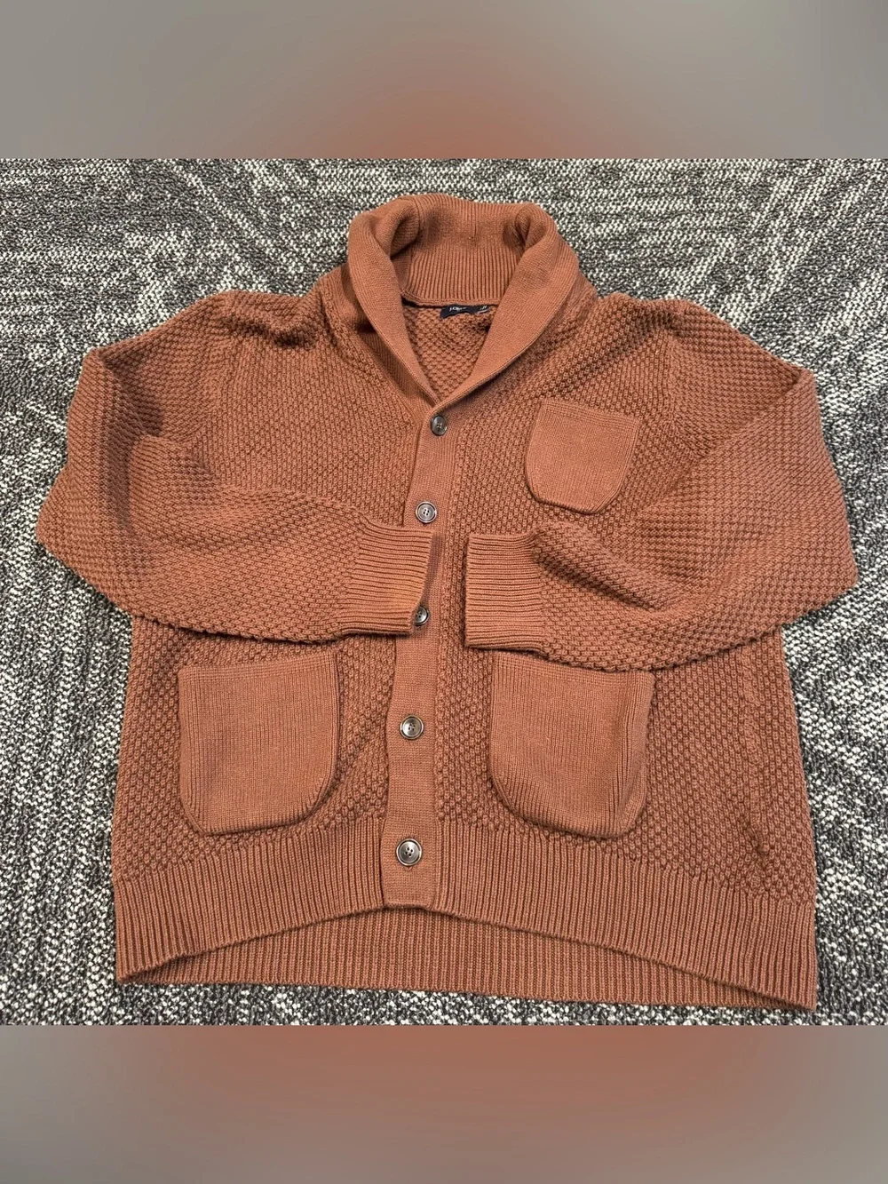 J Crew  Cotton Textured-Stitch Shawl-Collar grandpa Cardigan